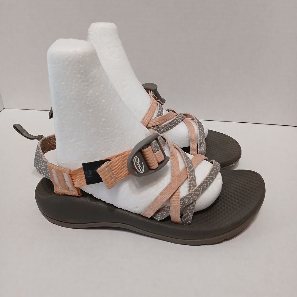 Chaco Girl's 3 ZX/1 peach Gray Burlap Heather Double Strap Classic Sandals